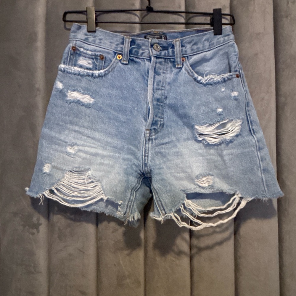 Abercrombie & Fitch Light Blue Distressed Jean Shorts